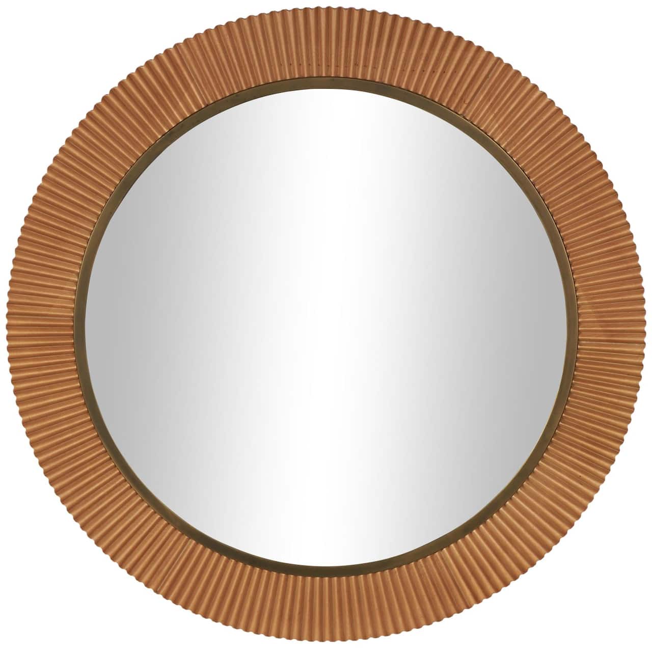 43" Brown Wood Fluted Room Wall Mirror with Scalloped Edge